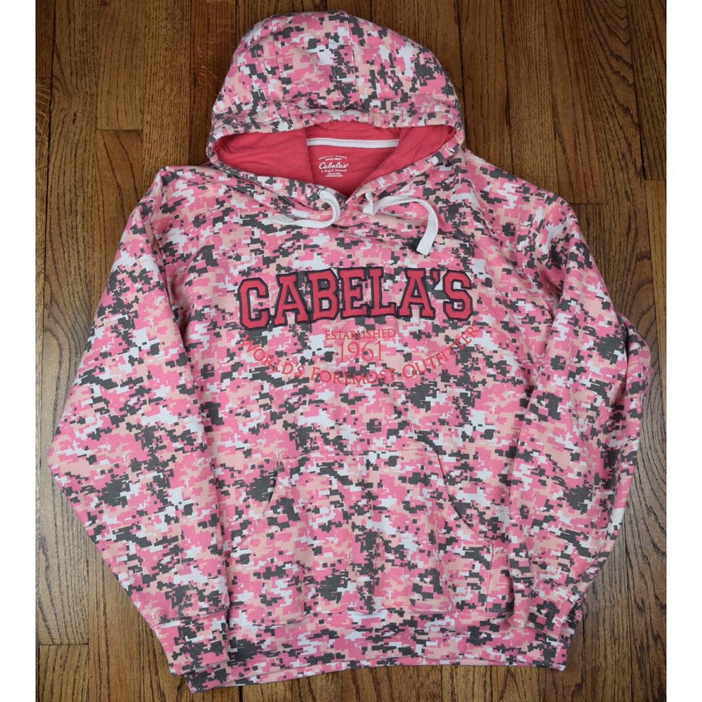 Cabela's Embroidered Pink Camo Hunting Hooded Sweatshirt Women's Size Large EUC